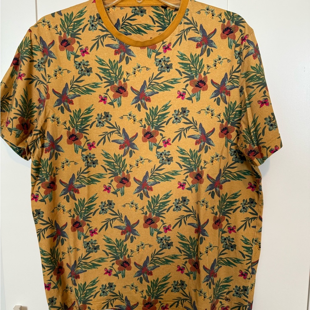 Tropical Floral Mustard Short Sleeve Shirt